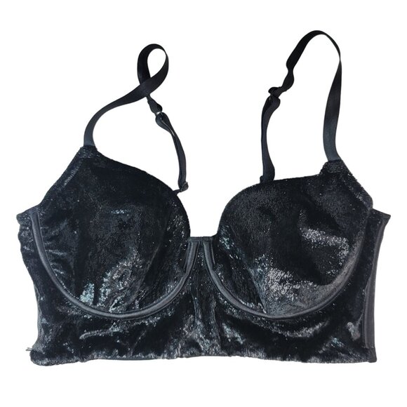 Victoria's Secret Very Sexy Balconet Longline Bra Black 36C Velvet Underwire Adj - Picture 1 of 11